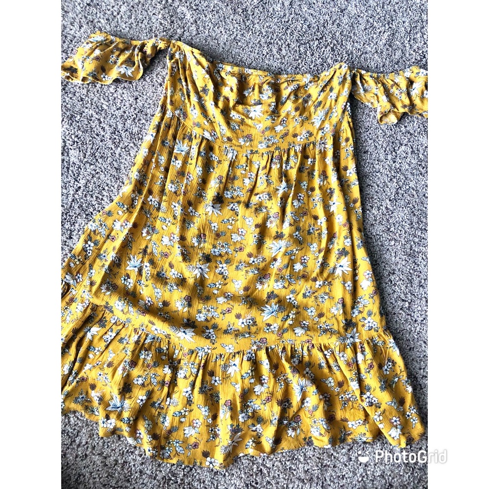 Mustard off the shoulder dress